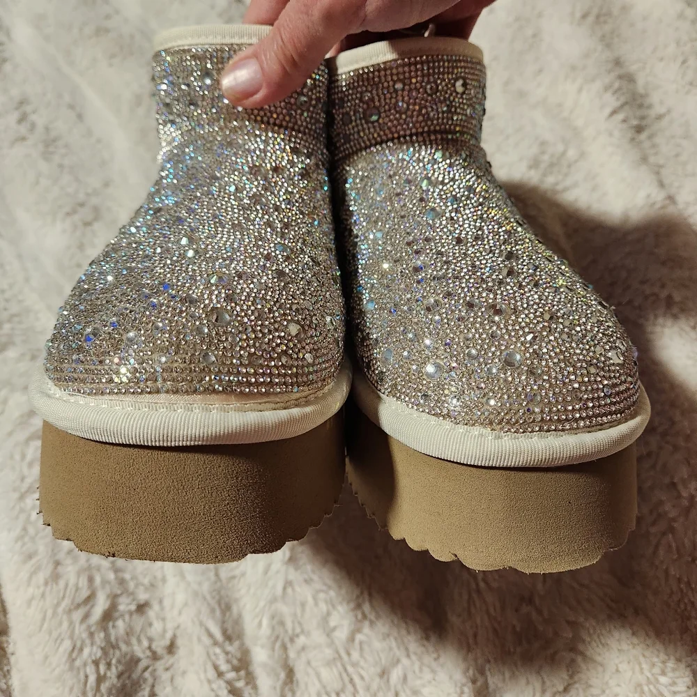 Hey Girl by Corkys Womens Sz 6 Booties "Homebody" All Over Rhinestone Platform - Picture 8 of 13